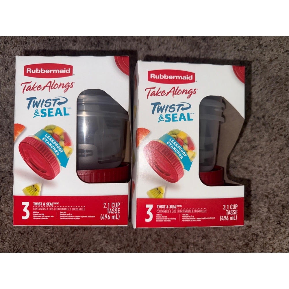 2 Sets Rubbermaid TakeAlongs Twist & Seal 1.6-Cup Food Storage Containers 3-Pack